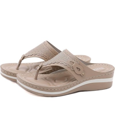 Sandals For Women Flip Flop Sandals Summer Slippers For Women Casual Flip Flops Beach Sandals Wedge Shoes Khaki $12.95 Sandals