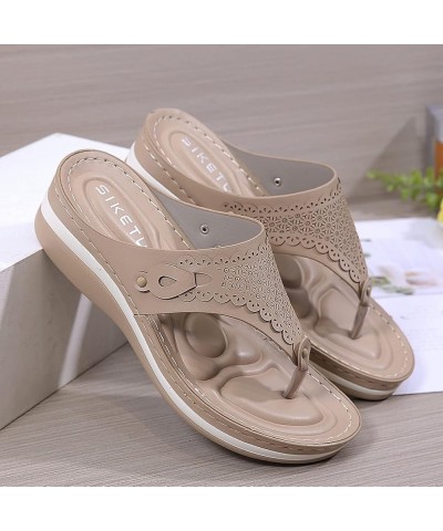 Sandals For Women Flip Flop Sandals Summer Slippers For Women Casual Flip Flops Beach Sandals Wedge Shoes Khaki $12.95 Sandals