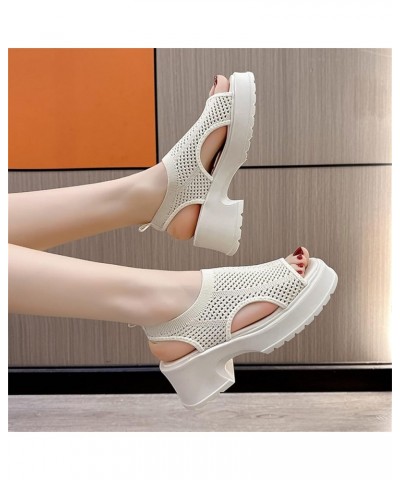 Sandal for Women Non-Slip Thick Sole Sport Slip On Mesh Breathable Stylish Sport Sandal Outdoor Casual Hiking D-beige $16.60 ...