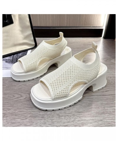 Sandal for Women Non-Slip Thick Sole Sport Slip On Mesh Breathable Stylish Sport Sandal Outdoor Casual Hiking D-beige $16.60 ...