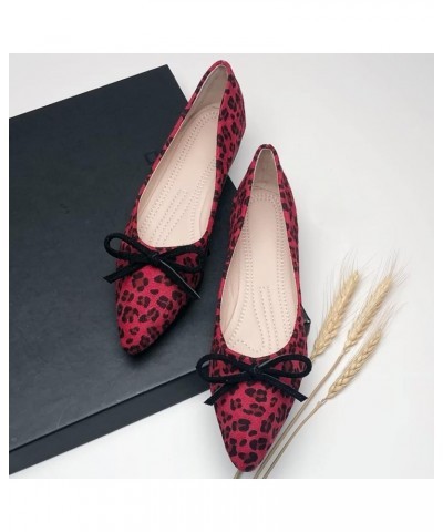 Women's Lace Bowtie Ballets Flats Plaid Pointy Toe Slip on Non-Slip Dress Ballerina Flat Shoes D Leopard Red $11.99 Flats