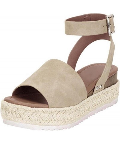 Sandals for Women Dressy Summer,Women's Platform Sandals Espadrille Wedge Flatform Studded Ankle Strap Open Toe Sandals Khaki...