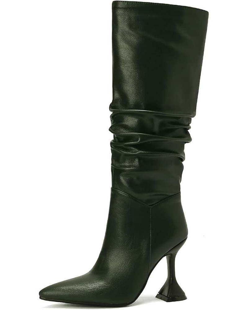 Women Louis Heel Knee High Boots, Party Boots Pointed Toe High Heel Long Boots Slip On, Size 3.5-10 Green-4 $43.77 Boots