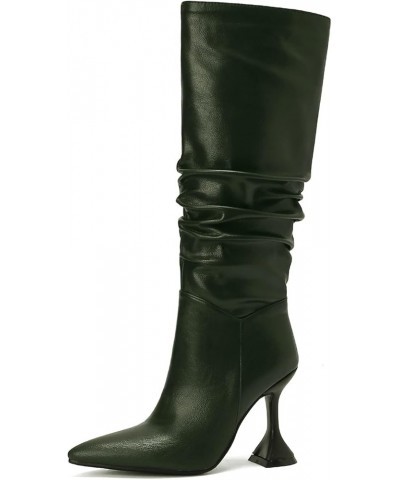 Women Louis Heel Knee High Boots, Party Boots Pointed Toe High Heel Long Boots Slip On, Size 3.5-10 Green-4 $43.77 Boots