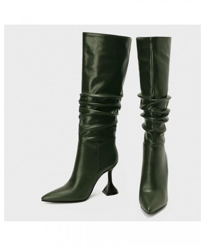 Women Louis Heel Knee High Boots, Party Boots Pointed Toe High Heel Long Boots Slip On, Size 3.5-10 Green-4 $43.77 Boots