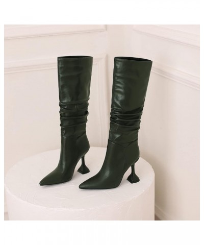 Women Louis Heel Knee High Boots, Party Boots Pointed Toe High Heel Long Boots Slip On, Size 3.5-10 Green-4 $43.77 Boots