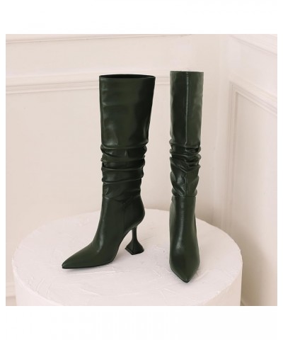 Women Louis Heel Knee High Boots, Party Boots Pointed Toe High Heel Long Boots Slip On, Size 3.5-10 Green-4 $43.77 Boots