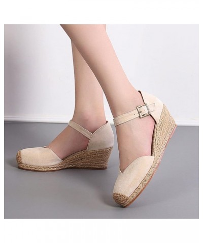 Summer Bohemian Denim Fisherman Shoes Women Wedge Vintage High Heel Woven Platform Dressy Sandals for Women with Support Beig...