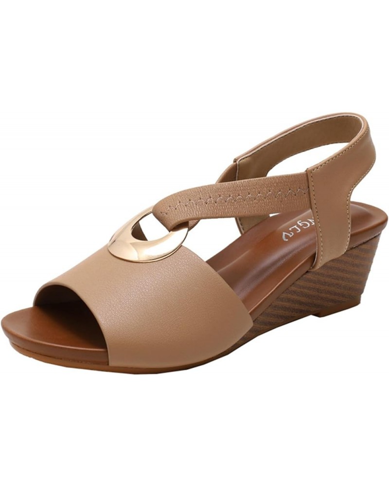 Women's Non-Slip Wedge Platform Peep Toe Sandals,Summer Casual Soft Sole Sandal,Comfortable Vacation Travel Beach Shoes Brown...