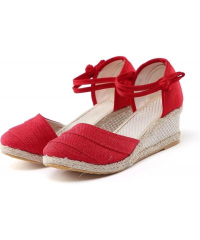 Women Summer Casual Wedges Sandals Platform Open Toe Comfortable Walking Hook Loop Ankle Strap Beach Shoes A02 Red $15.89 San...