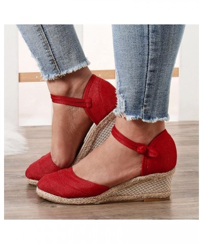 Women Summer Casual Wedges Sandals Platform Open Toe Comfortable Walking Hook Loop Ankle Strap Beach Shoes A02 Red $15.89 San...