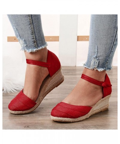 Women Summer Casual Wedges Sandals Platform Open Toe Comfortable Walking Hook Loop Ankle Strap Beach Shoes A02 Red $15.89 San...