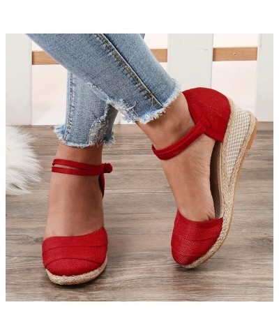 Women Summer Casual Wedges Sandals Platform Open Toe Comfortable Walking Hook Loop Ankle Strap Beach Shoes A02 Red $15.89 San...