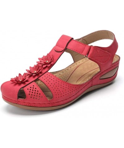 Walking Sandals Women, Sandals Women Dressy Summer Comfortable Close Toe Sandals Cutout Wedge Sandals Red $13.16 Sandals