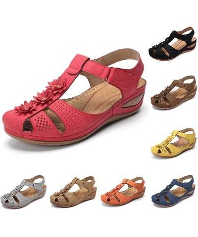 Walking Sandals Women, Sandals Women Dressy Summer Comfortable Close Toe Sandals Cutout Wedge Sandals Red $13.16 Sandals