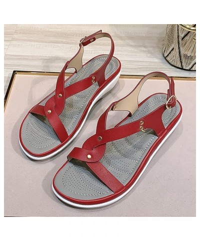 Sandals For Woman Sandals Women'S Sandals Women Dressy Heels Silver Flats For Women Dressy Womens Sandal Summer Sanda D-red $...