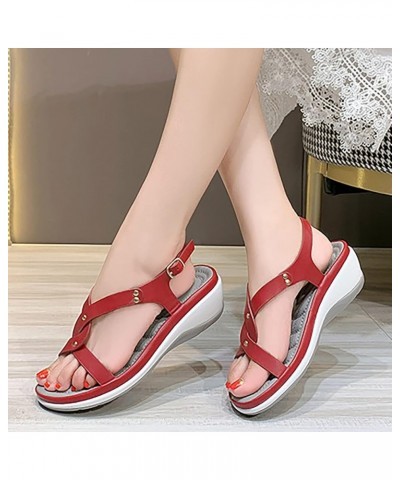 Sandals For Woman Sandals Women'S Sandals Women Dressy Heels Silver Flats For Women Dressy Womens Sandal Summer Sanda D-red $...