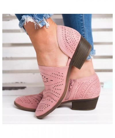 Single Shoes Low Boots Zipper Hollow-Out Booties Casual Ankle Heel Cutout Women Women's Womens Bling Sandals (Pink, 8.5) 8.5 ...