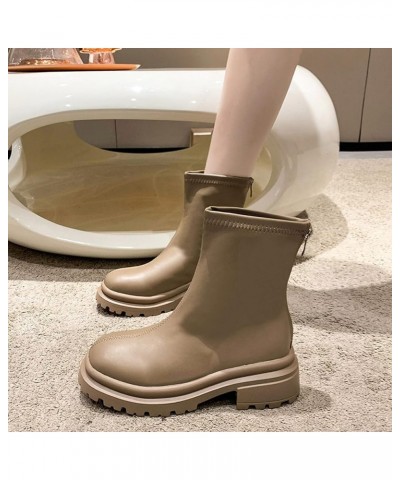 Black Platform Boots Short Wellies Women Womens Wellies Ankle Booties Khaki $27.05 Boots