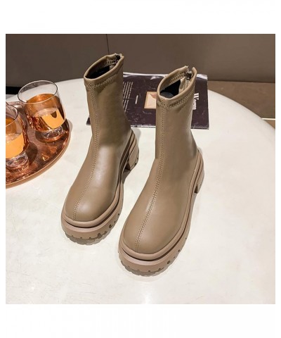 Black Platform Boots Short Wellies Women Womens Wellies Ankle Booties Khaki $27.05 Boots