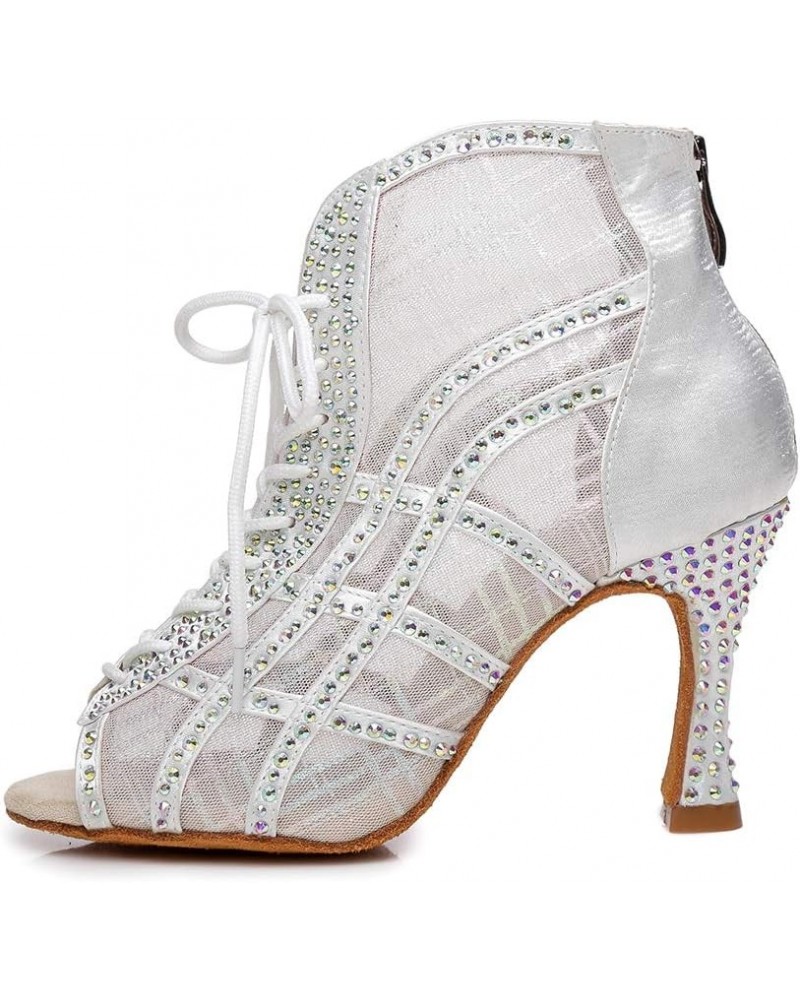 Women's Peep Toe Tango Salsa Ballroom Women's Latin Ballroom Dance Shoes Rhinestones Latin Salsa Dance Boots,Model YCL434 8.5...