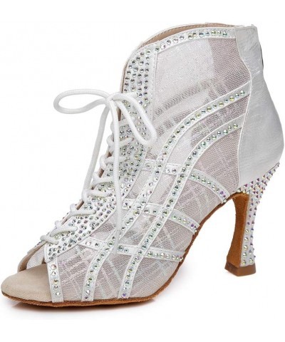 Women's Peep Toe Tango Salsa Ballroom Women's Latin Ballroom Dance Shoes Rhinestones Latin Salsa Dance Boots,Model YCL434 8.5...