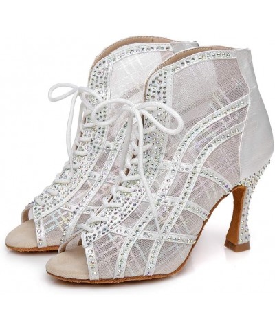 Women's Peep Toe Tango Salsa Ballroom Women's Latin Ballroom Dance Shoes Rhinestones Latin Salsa Dance Boots,Model YCL434 8.5...