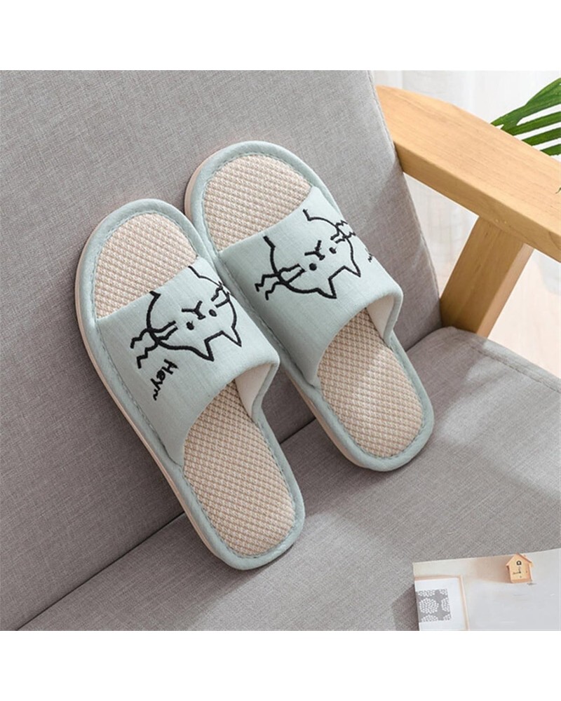 Woman Fashion House Shoes Floor Comfort Female Couple Style Indoor Women Soft Home Flat Cat Slippers Cotton Winter Warm (Colo...