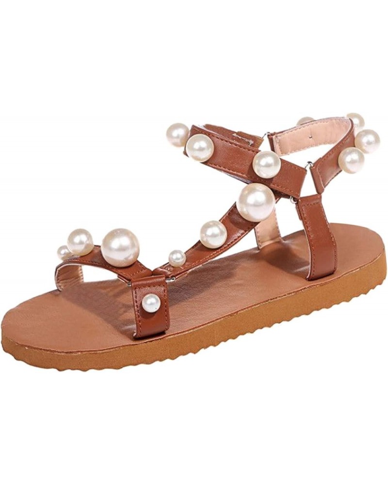 Flat Sandals Beach Women Buckle Shoes Strap Flat Breathable Roman Toe Summer Open Sandals Women's Sandals Brown 9.5-10 $12.23...