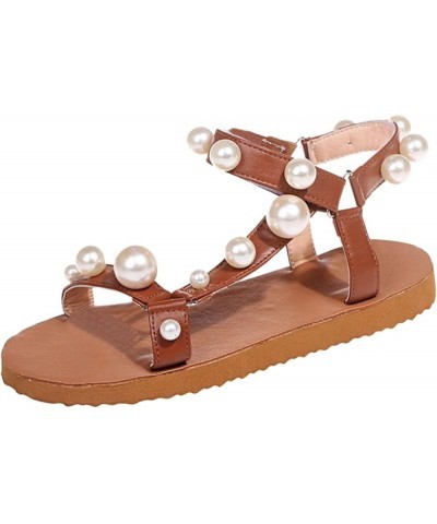 Flat Sandals Beach Women Buckle Shoes Strap Flat Breathable Roman Toe Summer Open Sandals Women's Sandals Brown 9.5-10 $12.23...