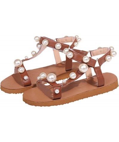 Flat Sandals Beach Women Buckle Shoes Strap Flat Breathable Roman Toe Summer Open Sandals Women's Sandals Brown 9.5-10 $12.23...