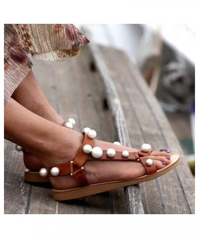 Flat Sandals Beach Women Buckle Shoes Strap Flat Breathable Roman Toe Summer Open Sandals Women's Sandals Brown 9.5-10 $12.23...