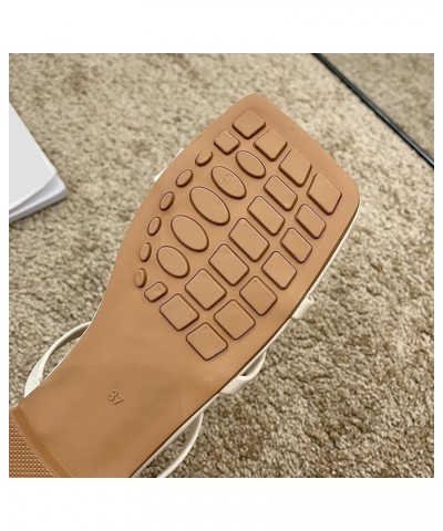 Women's Lace up Slip on Slippers Breathable Square Head Pullover Flat Bottom Sandal Causal Thin Belt Roman Sandal (Khaki, 6.5...