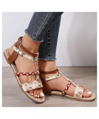 Beach Heels Sandals for Women Summer Fashion Women Casual Open Toe Flat Weave Comfortable Soft Bottom Breathable Buckle Strap...