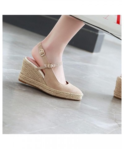 Womens Platform Espadrille Wedges High Heel Sandals 18 Beige $29.69 Sandals