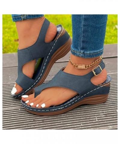 Women's Summer Fashion Solid Color Flip Toe Beach Sandals Casual Simple Wedge Sandals Sandals Women Comfortable Navy $9.95 Sa...