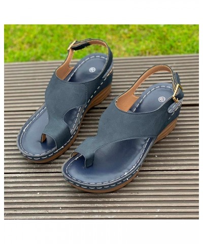 Women's Summer Fashion Solid Color Flip Toe Beach Sandals Casual Simple Wedge Sandals Sandals Women Comfortable Navy $9.95 Sa...