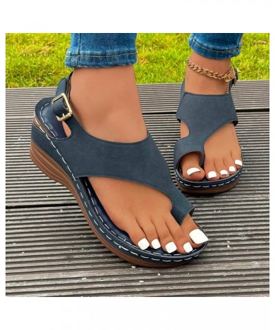 Women's Summer Fashion Solid Color Flip Toe Beach Sandals Casual Simple Wedge Sandals Sandals Women Comfortable Navy $9.95 Sa...