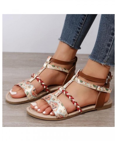 Beach Heels Sandals for Women Summer Fashion Women Casual Open Toe Flat Weave Comfortable Soft Bottom Breathable Buckle Strap...