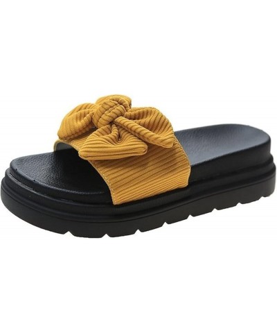 Womens Anti-Slip Platform Slide Sandals Bowknot Beach Faux Leather Comfy Slip on Peep Toe Slides Slippers Yellow $16.89 Sandals