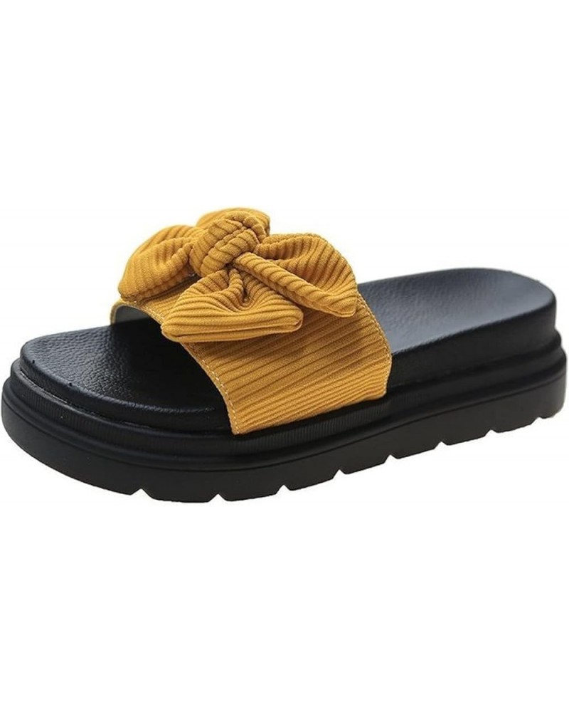 Womens Anti-Slip Platform Slide Sandals Bowknot Beach Faux Leather Comfy Slip on Peep Toe Slides Slippers Yellow $16.89 Sandals