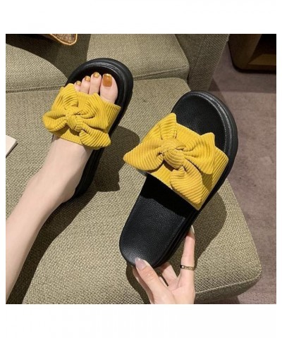 Womens Anti-Slip Platform Slide Sandals Bowknot Beach Faux Leather Comfy Slip on Peep Toe Slides Slippers Yellow $16.89 Sandals