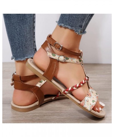 Beach Heels Sandals for Women Summer Fashion Women Casual Open Toe Flat Weave Comfortable Soft Bottom Breathable Buckle Strap...