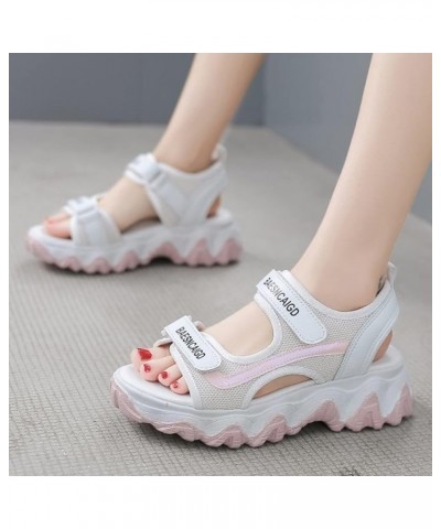 Sandals for Women Casual Summer,Womens Hook Loop Two Strap Slingback Open Toe Wedges Platform Sandals Boho Sandals Pink $17.0...