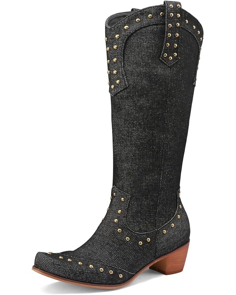 Fashionl Slouch Cowboy Boots Knee High 040 Black $24.83 Boots