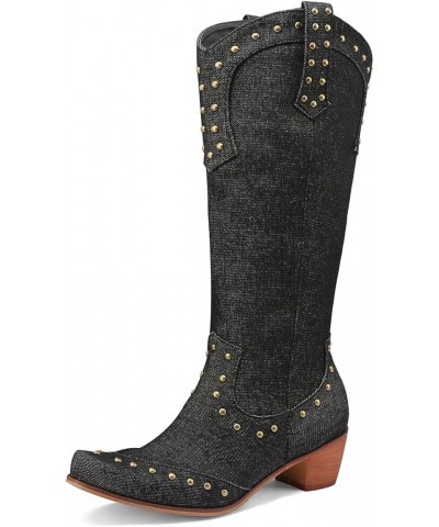 Fashionl Slouch Cowboy Boots Knee High 040 Black $24.83 Boots