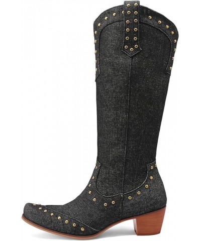 Fashionl Slouch Cowboy Boots Knee High 040 Black $24.83 Boots