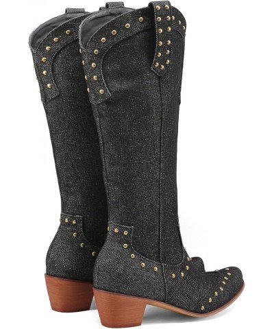 Fashionl Slouch Cowboy Boots Knee High 040 Black $24.83 Boots