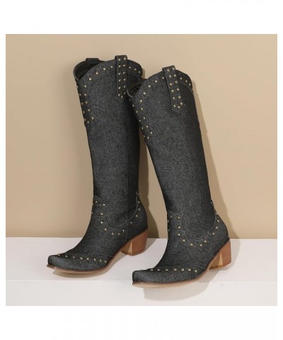 Fashionl Slouch Cowboy Boots Knee High 040 Black $24.83 Boots