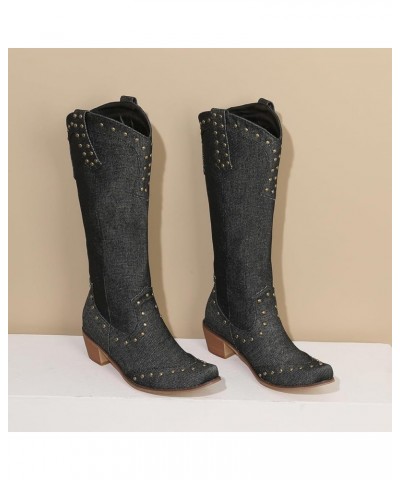 Fashionl Slouch Cowboy Boots Knee High 040 Black $24.83 Boots